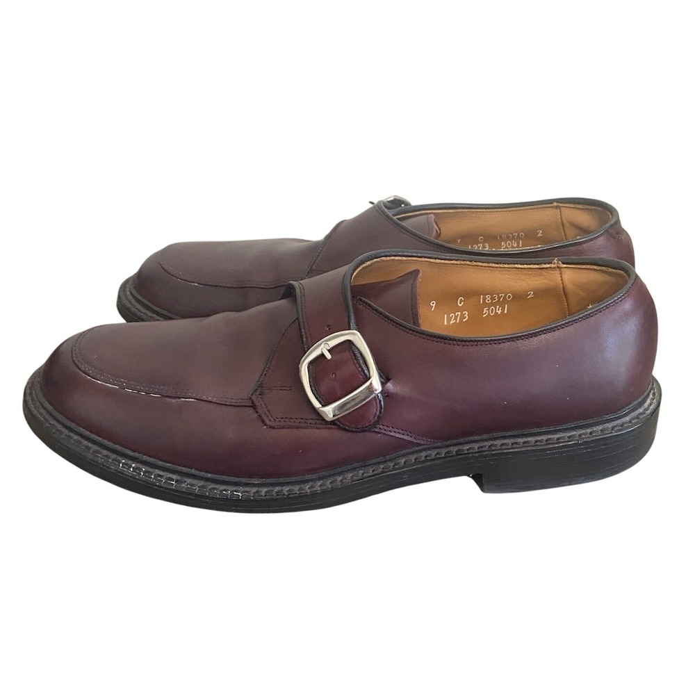 Allen Edmonds Halsted Burgundy Leather Monk Strap Loafers Mens 9  Made in USA